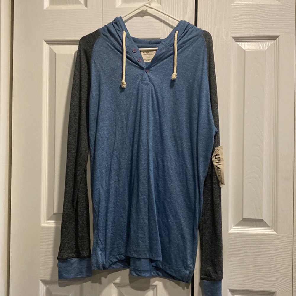 Alpha beta men Henley hoodie shirt black/ blue size L